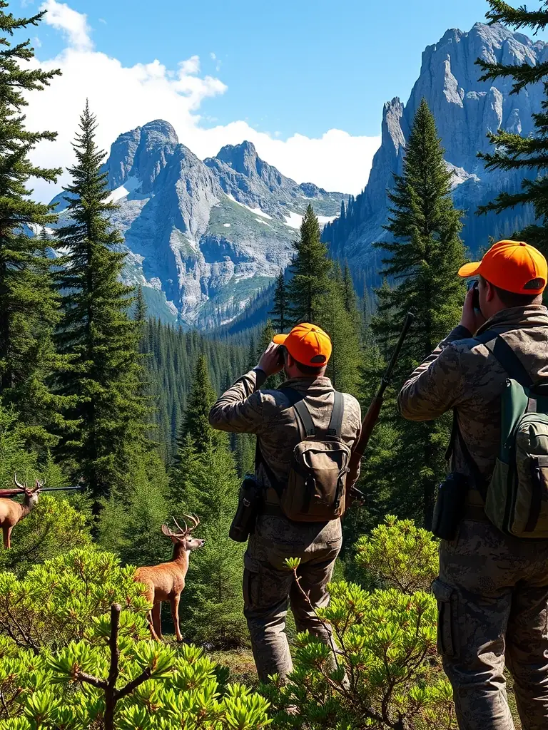 A group of hunters participating in a controlled hunt, emphasizing responsible hunting practices and wildlife population management.